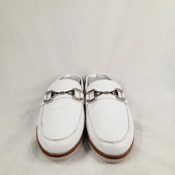 Marc Joseph New York Park Ave Mule White Leather Loafer Slide Silver Bit Size 6 - Picture 8 of 14